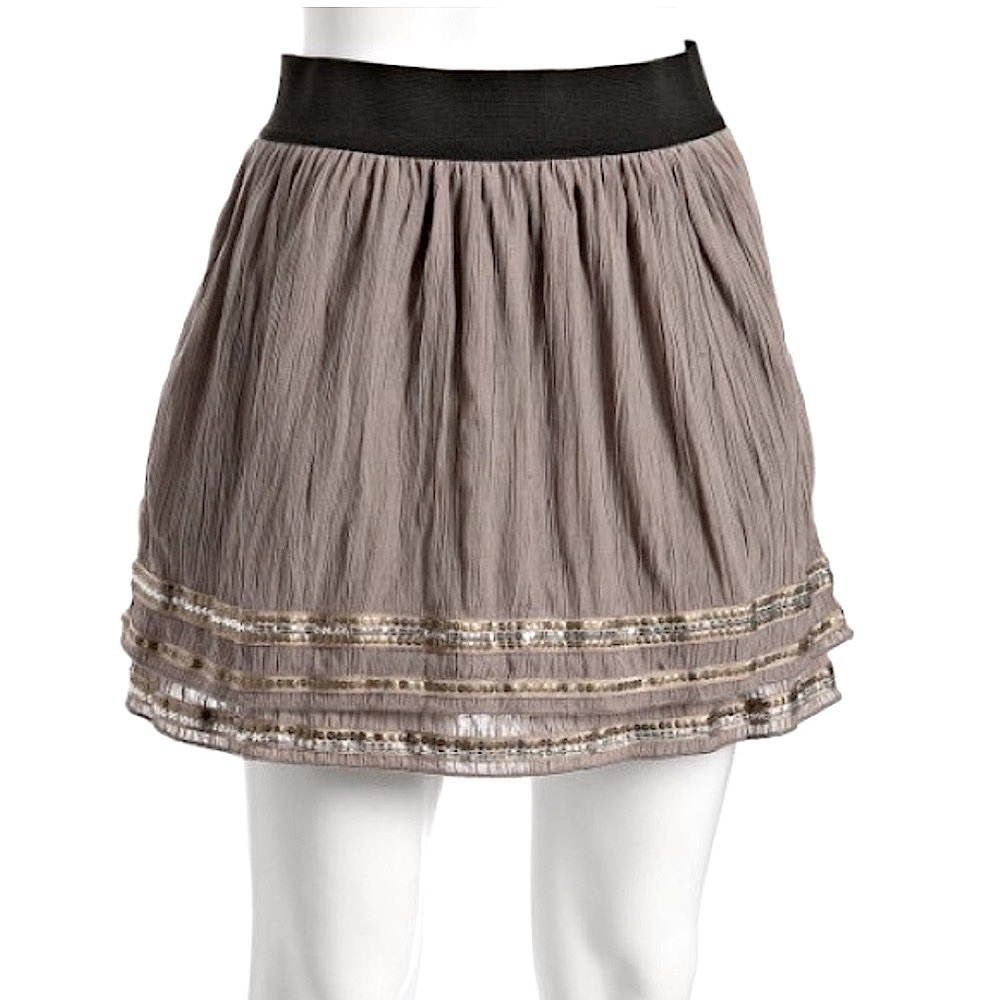 Free People Mushroom Layered Sequin Ruffle Trim A-Line Mini Skirt, Women’s Sz. S